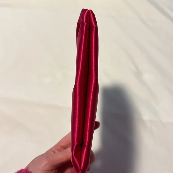 BANANA REPUBLIC satin clutch purse silver toned hardware lined pocket hot pink - Picture 7 of 14